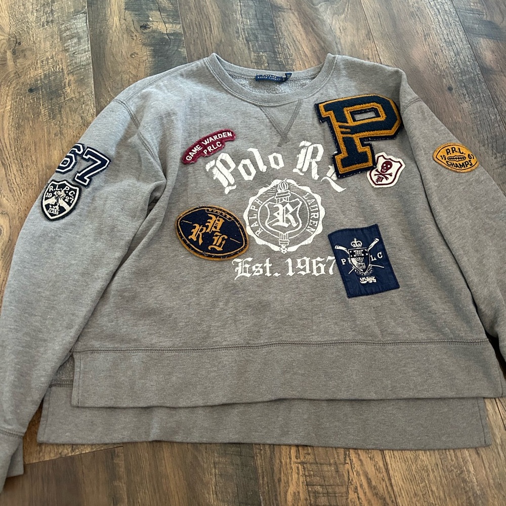 Ralph Lauren Gray Kid/Teen Crewneck Sweater with Patches